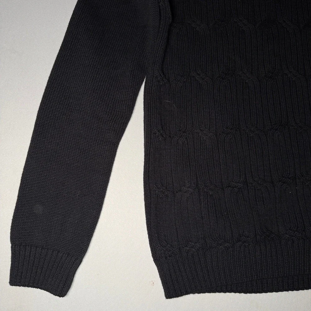 Tasso Elba Turtleneck Sweater Mens Small Black Cotton Cable Knit Quiet Luxury